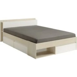 Letto Con Contenitore Modulare 160 X 200 Cm Bianco E Naturale - DEBAR -LettoMania Italia 59284054 4
