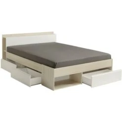 Letto Con Contenitore Modulare 160 X 200 Cm Bianco E Naturale - DEBAR -LettoMania Italia 59284054 5