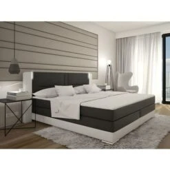 Set Boxspring Completo Testata Con LED + Reti + Materasso + Topper ASTI - 160 X 200 Cm - Similpelle - Bianco E Grigio 6 Set Boxspring Completo Testata Con LED + Reti + Materasso + Topper ASTI - 160 X 200 Cm - Similpelle - Bianco E Grigio -LettoMania Italia 59284828 2