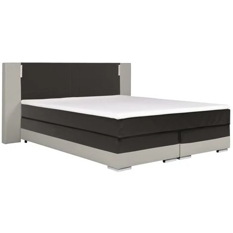 Set Boxspring Completo Testata Con LED + Reti + Materasso + Topper ASTI - 160 X 200 Cm - Similpelle - Bianco E Grigio 5 Set Boxspring Completo Testata Con LED + Reti + Materasso + Topper ASTI - 160 X 200 Cm - Similpelle - Bianco E Grigio - immagine 3