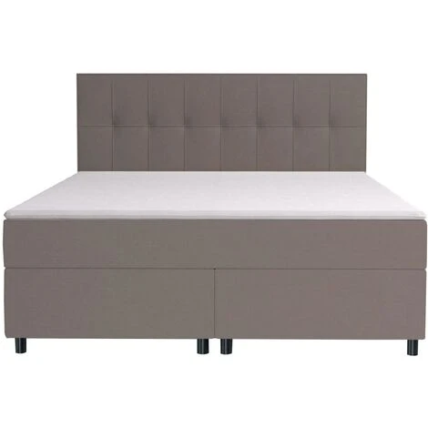 Set Letto Boxspring Testata + Reti + Materasso + Topper SIERO Di DREAMEA - 160 X 200 Cm - Tessuto - Grigio 5 Set Letto Boxspring Testata + Reti + Materasso + Topper SIERO Di DREAMEA - 160 X 200 Cm - Tessuto - Grigio - immagine 3