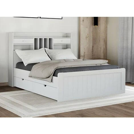 Letto Con Vani Portaoggetti 140 X 190 Cm Bianco - MEDERICK 4 Letto Con Vani Portaoggetti 140 X 190 Cm Bianco - MEDERICK - immagine 2