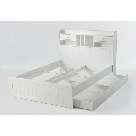 Letto Con Vani Portaoggetti 140 X 190 Cm Bianco - MEDERICK 7 Letto Con Vani Portaoggetti 140 X 190 Cm Bianco - MEDERICK - immagine 5