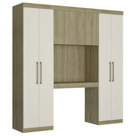 Armadio A Ponte 6 Ante Con Scomparti L.200 Cm Quercia E Avorio - ANTERO 3 Armadio A Ponte 6 Ante Con Scomparti L.200 Cm Quercia E Avorio - ANTERO