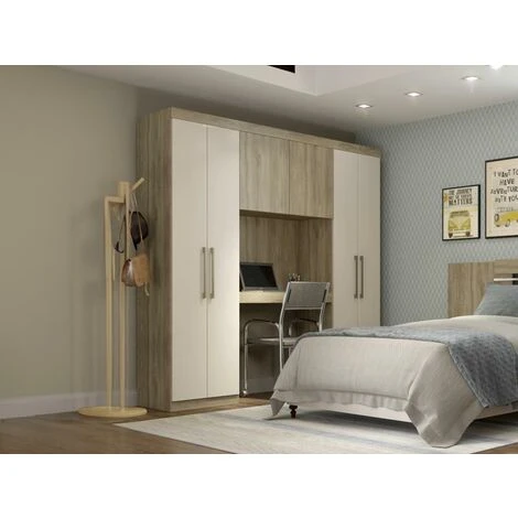 Armadio A Ponte 6 Ante Con Scomparti L.200 Cm Quercia E Avorio - ANTERO 4 Armadio A Ponte 6 Ante Con Scomparti L.200 Cm Quercia E Avorio - ANTERO - immagine 2