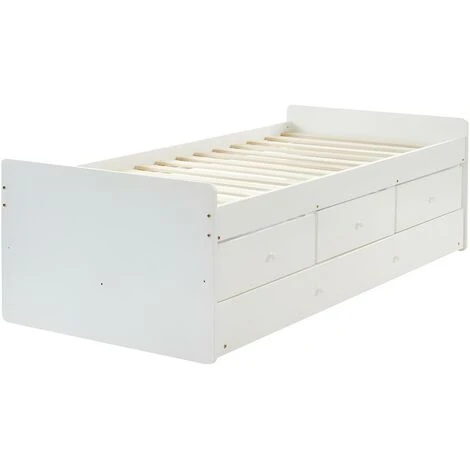 Letto Singolo Con Letto Estraibile E 3 Cassetti 90 X 190 Cm In MDF E Abete Bianco - TITOUAN 6 Letto Singolo Con Letto Estraibile E 3 Cassetti 90 X 190 Cm In MDF E Abete Bianco - TITOUAN - immagine 4
