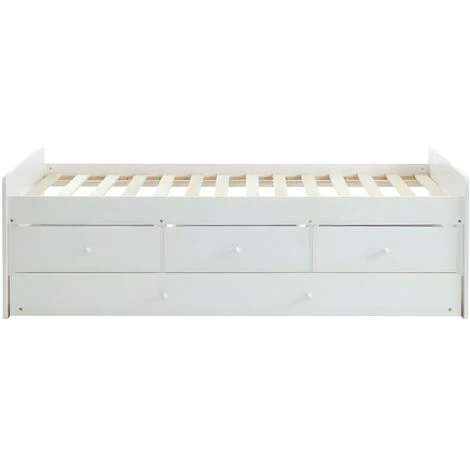 Letto Singolo Con Letto Estraibile E 3 Cassetti 90 X 190 Cm In MDF E Abete Bianco - TITOUAN 7 Letto Singolo Con Letto Estraibile E 3 Cassetti 90 X 190 Cm In MDF E Abete Bianco - TITOUAN - immagine 5