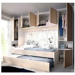 Letto A Scomparsa Con Ponte 90 X 190 Cm Rovere E Bianco - SELENA -LettoMania Italia 59290355 3