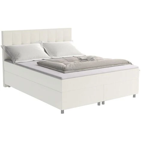 Set Letto Boxspring Testata + Reti + Materasso + Topper SIERO Di DREAMEA - 160 X 200 Cm - Tessuto - Avorio 4 Set Letto Boxspring Testata + Reti + Materasso + Topper SIERO Di DREAMEA - 160 X 200 Cm - Tessuto - Avorio - immagine 2