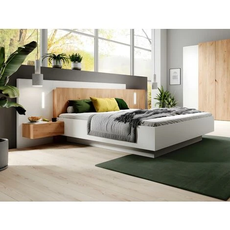 Letto Con Comodini 160 X 200 Cm 2 Cassetti Con LED Bianco E Naturale - FRANCOLI 4 Letto Con Comodini 160 X 200 Cm 2 Cassetti Con LED Bianco E Naturale - FRANCOLI - immagine 2
