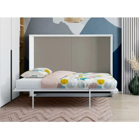 Letto A Scomparsa MALINA Con Apertura Orizzontale Manuale - 140x200cm - Bianco/grigio 5 Letto A Scomparsa MALINA Con Apertura Orizzontale Manuale - 140x200cm - Bianco/grigio - immagine 3