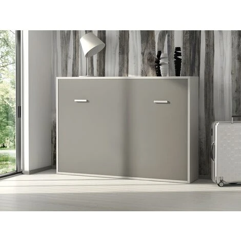 Letto A Scomparsa MALINA Con Apertura Orizzontale Manuale - 140x200cm - Bianco/grigio 7 Letto A Scomparsa MALINA Con Apertura Orizzontale Manuale - 140x200cm - Bianco/grigio - immagine 5