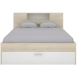 Letto Con Testata, Vani Portaoggetti E Cassetti 140 X 190 Cm Bianco E Naturale - LEANDRE 11 Letto Con Testata, Vani Portaoggetti E Cassetti 140 X 190 Cm Bianco E Naturale - LEANDRE -LettoMania Italia 59966644 5