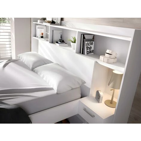 Letto Con Scomparti Portaoggetti E Comodini Integrati 140 X 190 Cm Bianco - KEVIN 7 Letto Con Scomparti Portaoggetti E Comodini Integrati 140 X 190 Cm Bianco - KEVIN - immagine 5