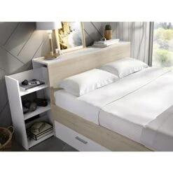 Letto Con Testata Vani Portaoggetti E Cassetti 140 X 190 Cm Naturale E Bianco - FLORIAN 8 Letto Con Testata Vani Portaoggetti E Cassetti 140 X 190 Cm Naturale E Bianco - FLORIAN -LettoMania Italia 59970237 3