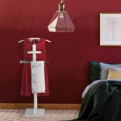 Relaxdays Servo Muto Da Camera, Autoportante, Ripiano Per Accessori, Appendiabiti Moderno, 112x46x32cm, Bianco Argentato -LettoMania Italia 60203529 2