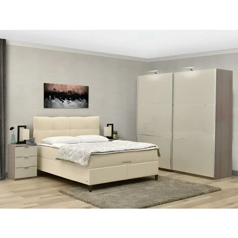 Set Letto Deco Completo 160x200cm Tessuto Beige CAGLIARI Di DREAMEA: Testata + Base Letto Con Vano + Materasso 7 Set Letto Deco Completo 160x200cm Tessuto Beige CAGLIARI Di DREAMEA: Testata + Base Letto Con Vano + Materasso - immagine 5