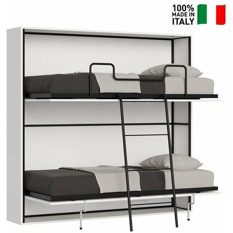 Letto A Castello A Scomparsa Orizzontale Bianco 85x185cm Kando 2BF 4 Letto A Castello A Scomparsa Orizzontale Bianco 85x185cm Kando 2BF - immagine 2