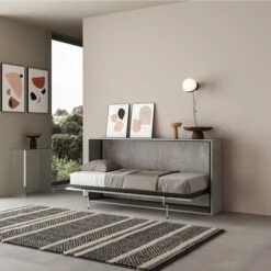 Letto A Scomparsa Orizzontale Grigio Materasso 85x185cm Kando MCM