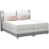 Set Boxspring Testata LED+reti+materasso+topper 160x200cm Tessuto Similpelle Grigio Bianco - RIMINI Di DREAMEA