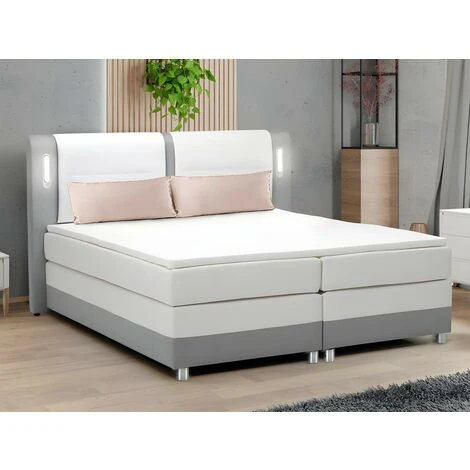 Set Boxspring Testata LED+reti+materasso+topper 160x200cm Tessuto Similpelle Grigio Bianco - RIMINI Di DREAMEA 4 Set Boxspring Testata LED+reti+materasso+topper 160x200cm Tessuto Similpelle Grigio Bianco - RIMINI Di DREAMEA - immagine 2