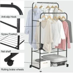Stand Appendiabiti Con Ruote Appendiabiti Armadio Aperto Metallo Da Terra Porta Abiti Camera Nero -LettoMania Italia 61353677 4