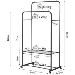 Stand Appendiabiti Con Ruote Appendiabiti Armadio Aperto Metallo Da Terra Porta Abiti Camera Nero -LettoMania Italia 61353677 5
