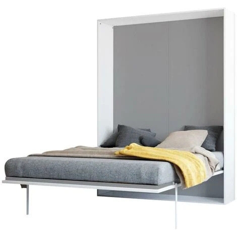 Letto A Scomparsa MALINA Con Apertura Verticale Manuale - 140x200cm - Bianco/grigio 3 Letto A Scomparsa MALINA Con Apertura Verticale Manuale - 140x200cm - Bianco/grigio