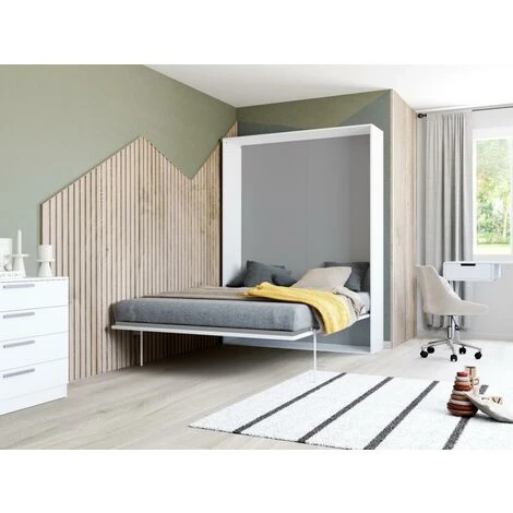Letto A Scomparsa MALINA Con Apertura Verticale Manuale - 140x200cm - Bianco/grigio 4 Letto A Scomparsa MALINA Con Apertura Verticale Manuale - 140x200cm - Bianco/grigio - immagine 2