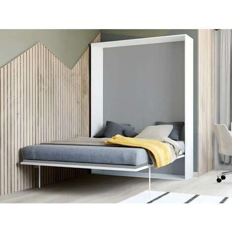 Letto A Scomparsa MALINA Con Apertura Verticale Manuale - 140x200cm - Bianco/grigio 5 Letto A Scomparsa MALINA Con Apertura Verticale Manuale - 140x200cm - Bianco/grigio - immagine 3