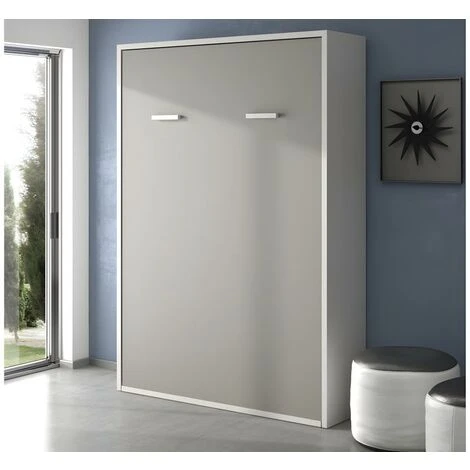 Letto A Scomparsa MALINA Con Apertura Verticale Manuale - 140x200cm - Bianco/grigio 6 Letto A Scomparsa MALINA Con Apertura Verticale Manuale - 140x200cm - Bianco/grigio - immagine 4