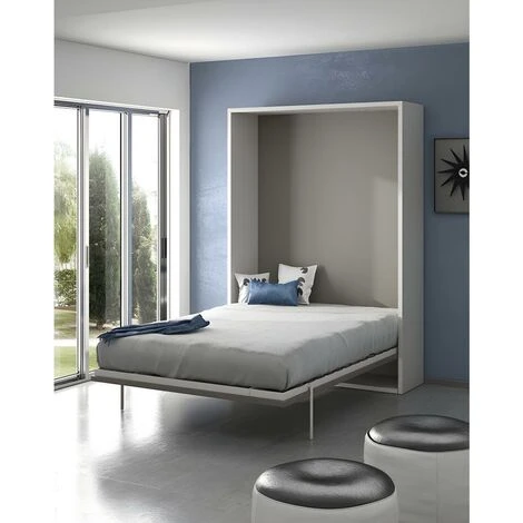Letto A Scomparsa MALINA Con Apertura Verticale Manuale - 140x200cm - Bianco/grigio 7 Letto A Scomparsa MALINA Con Apertura Verticale Manuale - 140x200cm - Bianco/grigio - immagine 5