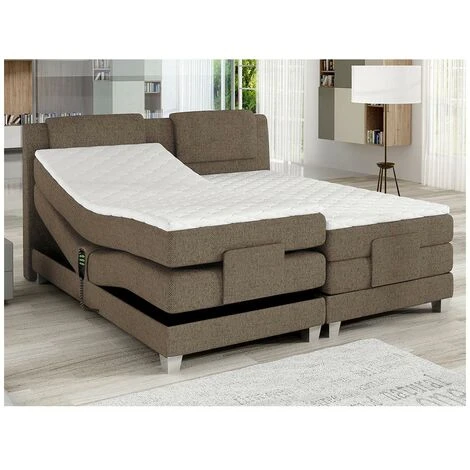 Set Letto Boxspring Testata + Reti Relax Elettriche + Materasso + Topper In Tessuto Beige 2 X 90 X 200cm - CASTEL Di PALACIO 3 Set Letto Boxspring Testata + Reti Relax Elettriche + Materasso + Topper In Tessuto Beige 2 X 90 X 200cm - CASTEL Di PALACIO