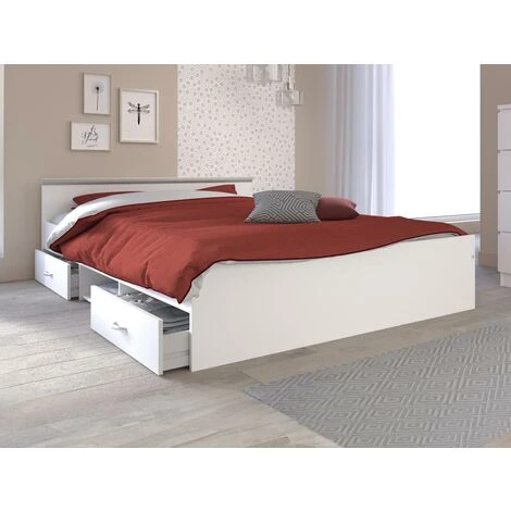 Letto Con Vani Portaoggetti, 2 Cassetti E 1 Nicchia 140 X 190 Cm Bianco - PABLO 4 Letto Con Vani Portaoggetti, 2 Cassetti E 1 Nicchia 140 X 190 Cm Bianco - PABLO - immagine 2