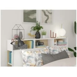 Testata Letto Con Scomparti 160 Cm Bianco E Rovere - NASTIA -LettoMania Italia 62062166 5