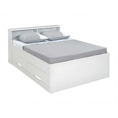 Letto Matrimoniale Alla Francese Con Cassetti E Scomparti 140 X 190 Cm Bianco - BORIS 3 Letto Matrimoniale Alla Francese Con Cassetti E Scomparti 140 X 190 Cm Bianco - BORIS