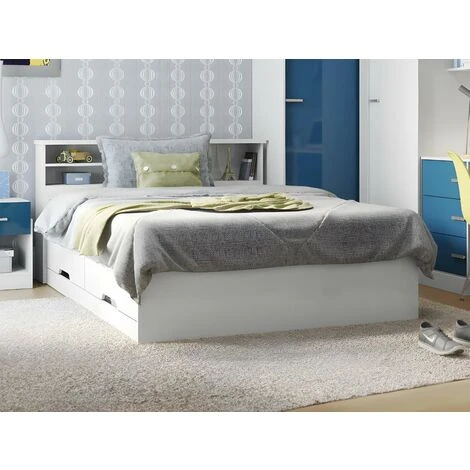 Letto Matrimoniale Alla Francese Con Cassetti E Scomparti 140 X 190 Cm Bianco - BORIS 4 Letto Matrimoniale Alla Francese Con Cassetti E Scomparti 140 X 190 Cm Bianco - BORIS - immagine 2