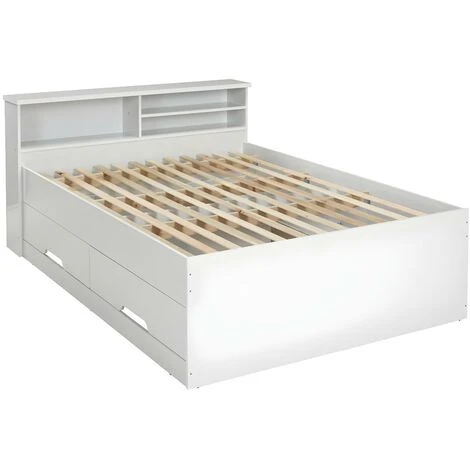 Letto Matrimoniale Alla Francese Con Cassetti E Scomparti 140 X 190 Cm Bianco - BORIS 7 Letto Matrimoniale Alla Francese Con Cassetti E Scomparti 140 X 190 Cm Bianco - BORIS - immagine 5