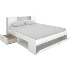 Letto Matrimoniale Alla Francese Con Testiera Portaoggetti E Cassetti 140 X 190 Cm Bianco - LEANDRE 10 Letto Matrimoniale Alla Francese Con Testiera Portaoggetti E Cassetti 140 X 190 Cm Bianco - LEANDRE -LettoMania Italia 63123429 4