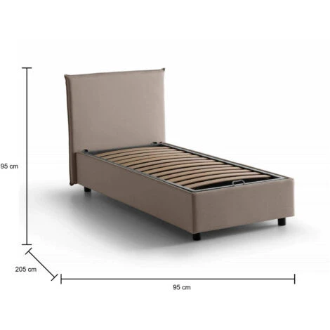 Talamo Italia Letto Singolo Candida, Letto Contenitore Con Rivestimento In Tessuto, 100% Made In Italy, Apertura Laterale, Adatto Per Materasso Cm 80x190, Tortora 5 Talamo Italia Letto Singolo Candida, Letto Contenitore Con Rivestimento In Tessuto, 100% Made In Italy, Apertura Laterale, Adatto Per Materasso Cm 80x190, Tortora - immagine 3