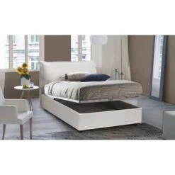 Talamo Italia Letto Piazza E Mezza Angela, Letto Contenitore Con Rivestimento In Ecopelle, 100% Made In Italy, Apertura Frontale, Adatto Per Materasso Cm 120x190, Bianco -LettoMania Italia 63751795 4