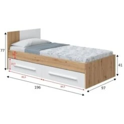 Dmora Letto Singolo Anaheim, Letto Singolo Contenitore Con Testiera, Struttura Letto A 2 Cassetti Per Camera Da Letto, Cm 196x97h77, Rovere Nodi E Bianco -LettoMania Italia 63752299 3