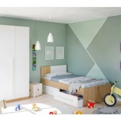 Dmora Letto Singolo Anaheim, Letto Singolo Contenitore Con Testiera, Struttura Letto A 2 Cassetti Per Camera Da Letto, Cm 196x97h77, Rovere Nodi E Bianco -LettoMania Italia 63752299 4