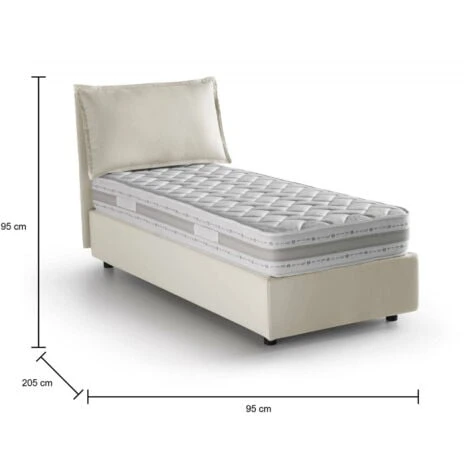 Talamo Italia Letto Singolo Roberta, Letto Contenitore Con Rivestimento In Tessuto, 100% Made In Italy, Apertura Laterale, Con Materasso Cm 80x190 Incluso, Beige 5 Talamo Italia Letto Singolo Roberta, Letto Contenitore Con Rivestimento In Tessuto, 100% Made In Italy, Apertura Laterale, Con Materasso Cm 80x190 Incluso, Beige - immagine 3