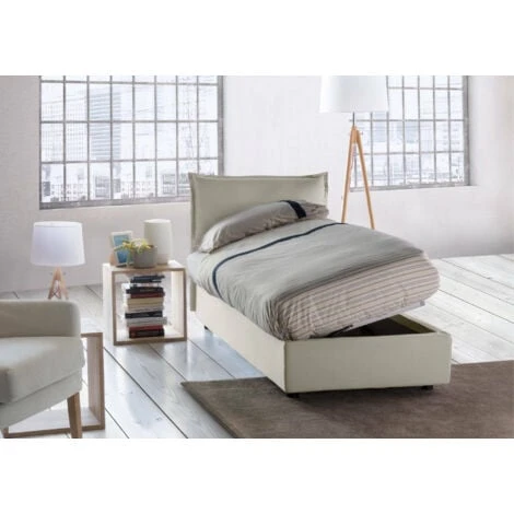 Talamo Italia Letto Singolo Roberta, Letto Contenitore Con Rivestimento In Tessuto, 100% Made In Italy, Apertura Laterale, Con Materasso Cm 80x190 Incluso, Beige 6 Talamo Italia Letto Singolo Roberta, Letto Contenitore Con Rivestimento In Tessuto, 100% Made In Italy, Apertura Laterale, Con Materasso Cm 80x190 Incluso, Beige - immagine 4