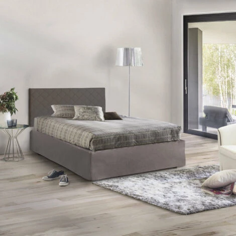 Talamo Italia Letto Piazza E Mezza Clea, Set Testata In Ecopelle Con Rete Ortopedica E Mantovana, 100% Made In Italy, Adatto A Materasso Da Cm 120x190, Tortora 4 Talamo Italia Letto Piazza E Mezza Clea, Set Testata In Ecopelle Con Rete Ortopedica E Mantovana, 100% Made In Italy, Adatto A Materasso Da Cm 120x190, Tortora - immagine 2