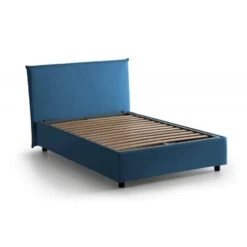 Talamo Italia Letto Piazza E Mezza Ashasa, Letto Contenitore Con Rivestimento In Tessuto, 100% Made In Italy, Apertura Frontale, Adatto Per Materasso Cm 120x190, Blu