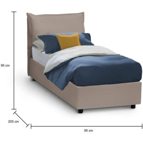 Talamo Italia Letto Singolo Ester, Letto Contenitore Con Rivestimento In Ecopelle, 100% Made In Italy, Apertura Frontale, Adatto Per Materasso Cm 80x190, Tortora 5 Talamo Italia Letto Singolo Ester, Letto Contenitore Con Rivestimento In Ecopelle, 100% Made In Italy, Apertura Frontale, Adatto Per Materasso Cm 80x190, Tortora - immagine 3