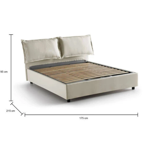 Talamo Italia Letto Matrimoniale Antonia, Letto Contenitore Con Rivestimento In Tessuto, 100% Made In Italy, Apertura Frontale, Adatto Per Materasso Cm 160x200, Beige 5 Talamo Italia Letto Matrimoniale Antonia, Letto Contenitore Con Rivestimento In Tessuto, 100% Made In Italy, Apertura Frontale, Adatto Per Materasso Cm 160x200, Beige - immagine 3