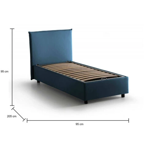 Talamo Italia Letto Singolo Candida, Letto Contenitore Con Rivestimento In Tessuto, 100% Made In Italy, Apertura Laterale, Adatto Per Materasso Cm 80x190, Blu 5 Talamo Italia Letto Singolo Candida, Letto Contenitore Con Rivestimento In Tessuto, 100% Made In Italy, Apertura Laterale, Adatto Per Materasso Cm 80x190, Blu - immagine 3